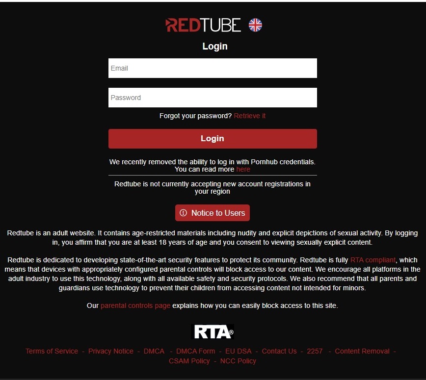 Redtube blocked in the UK notification