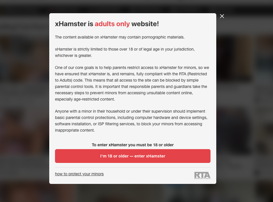 xHamster's age verification request