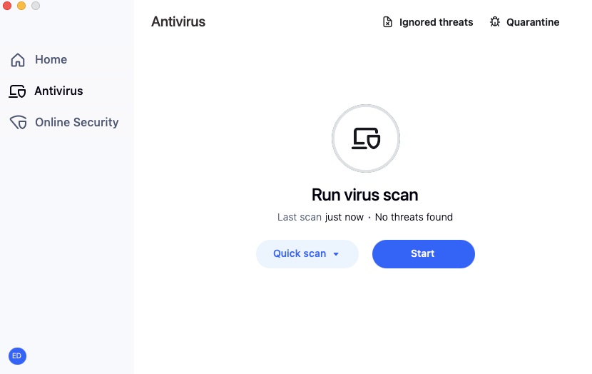 Aura antivirus macOS interface