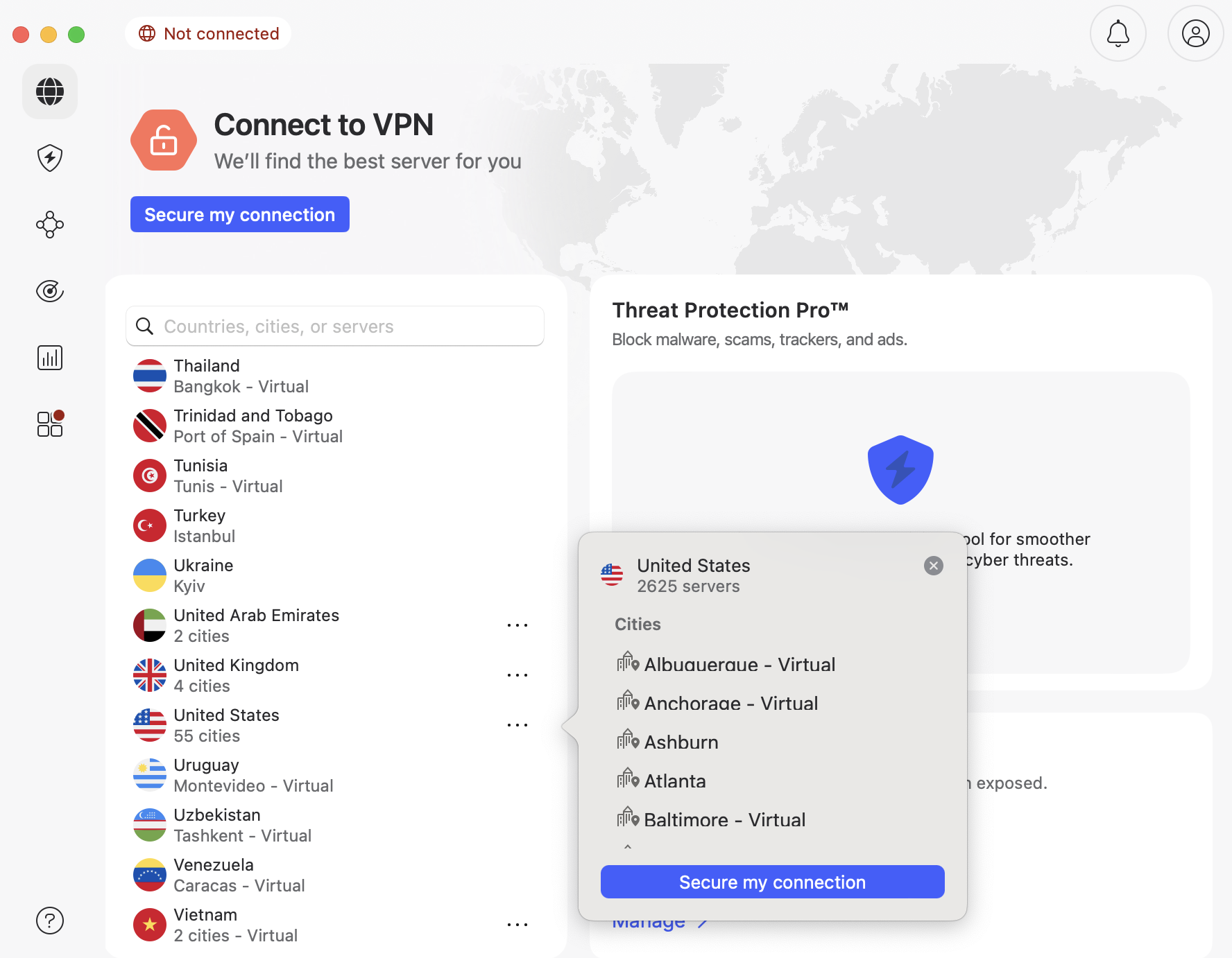 Select NordVPN server in the US