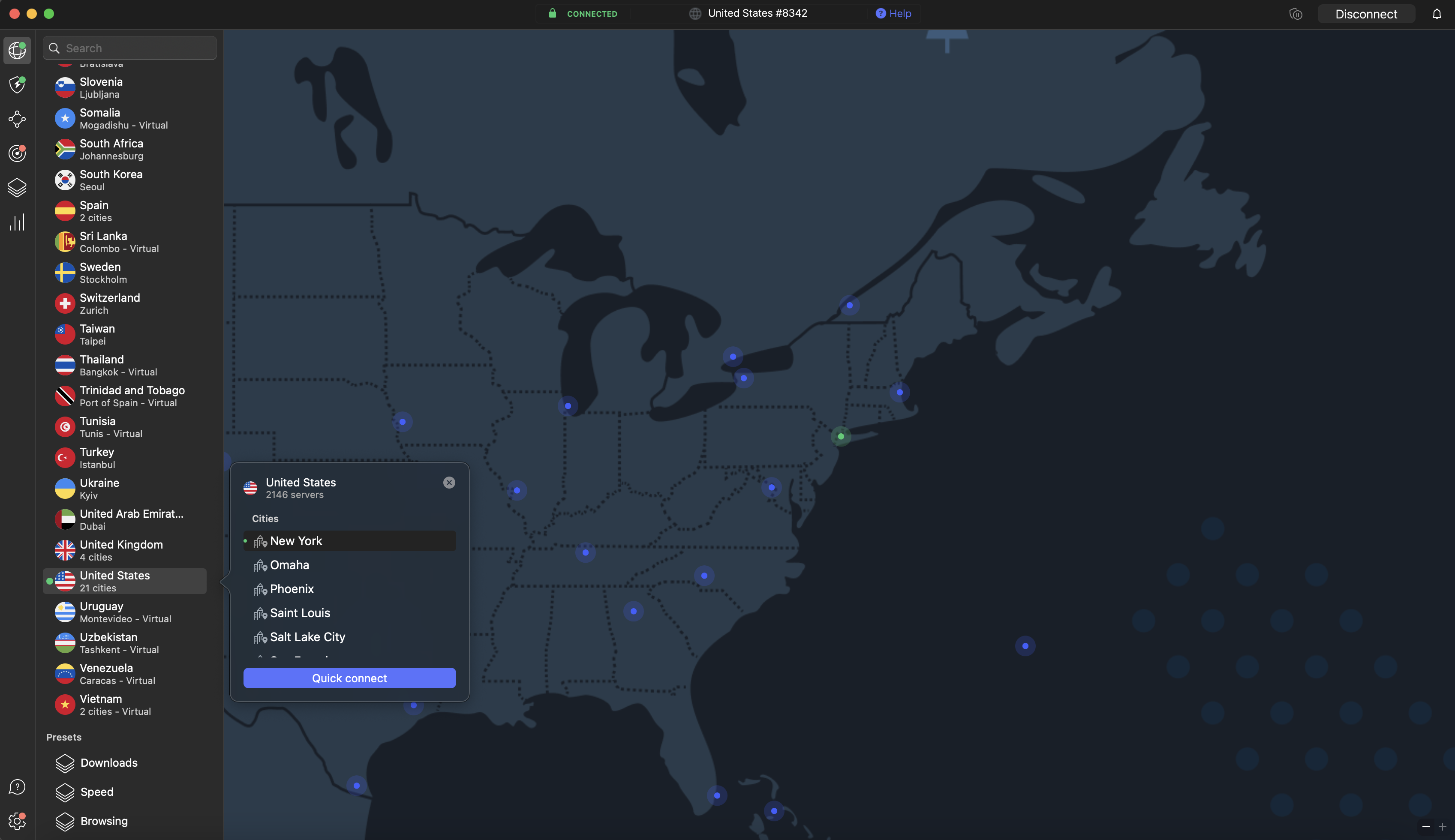 NordVPN connected to New York to unblock xHamster
