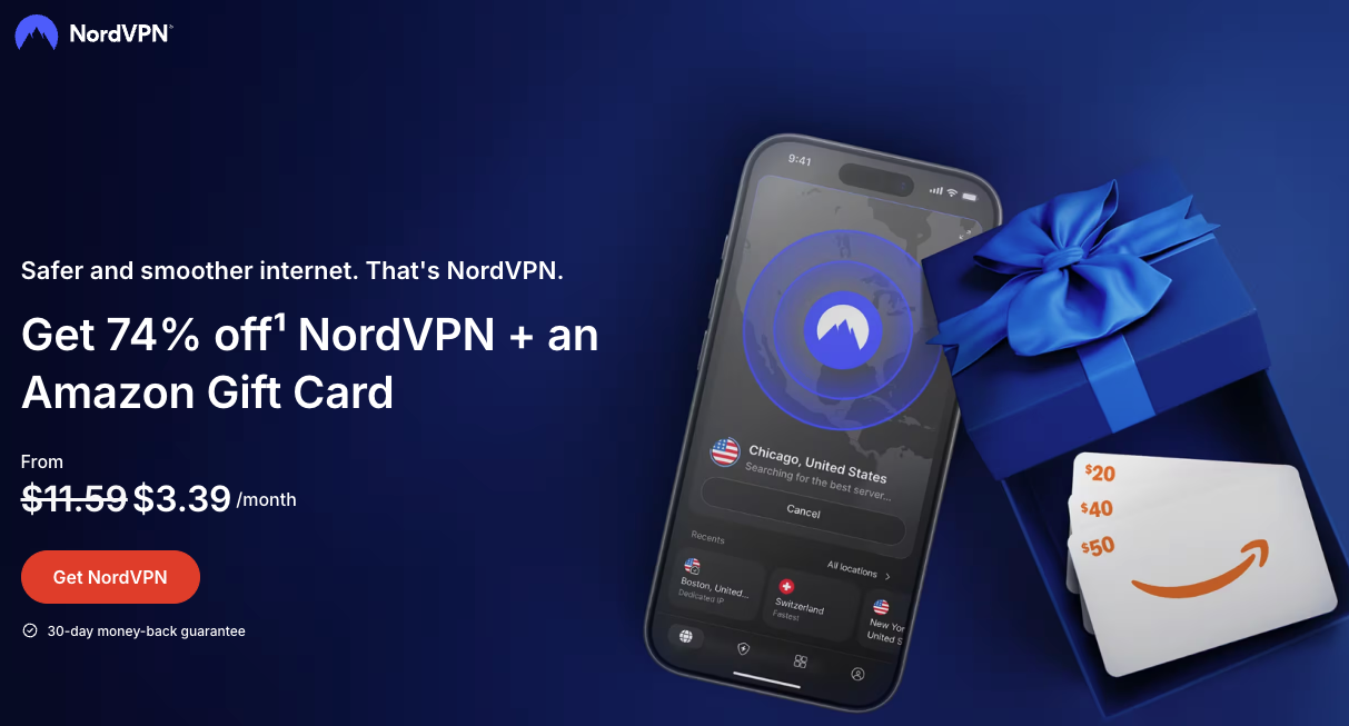 NordVPN's deal on its main page