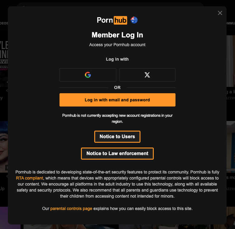 PornHub blocked in Australia