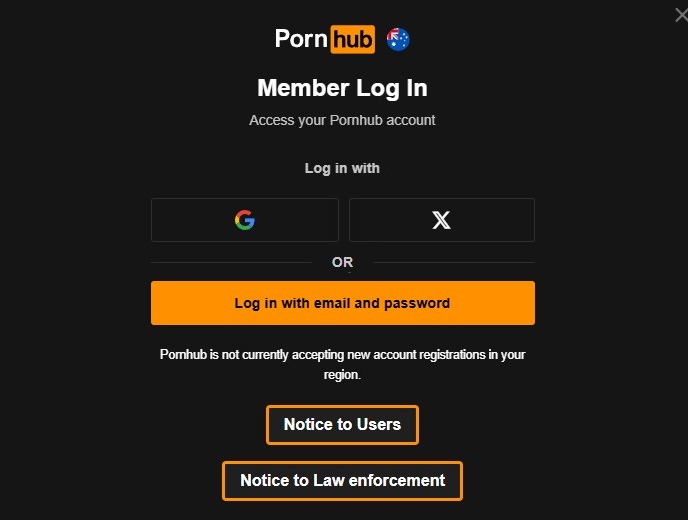 Pornhub is banned in Australia notification