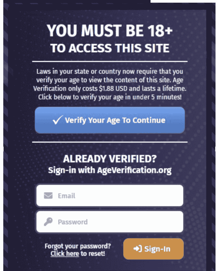 Age verification prompt message to access XNXX