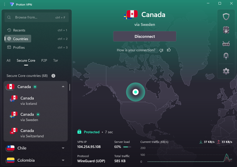 ProtonVPN Specialized server layout