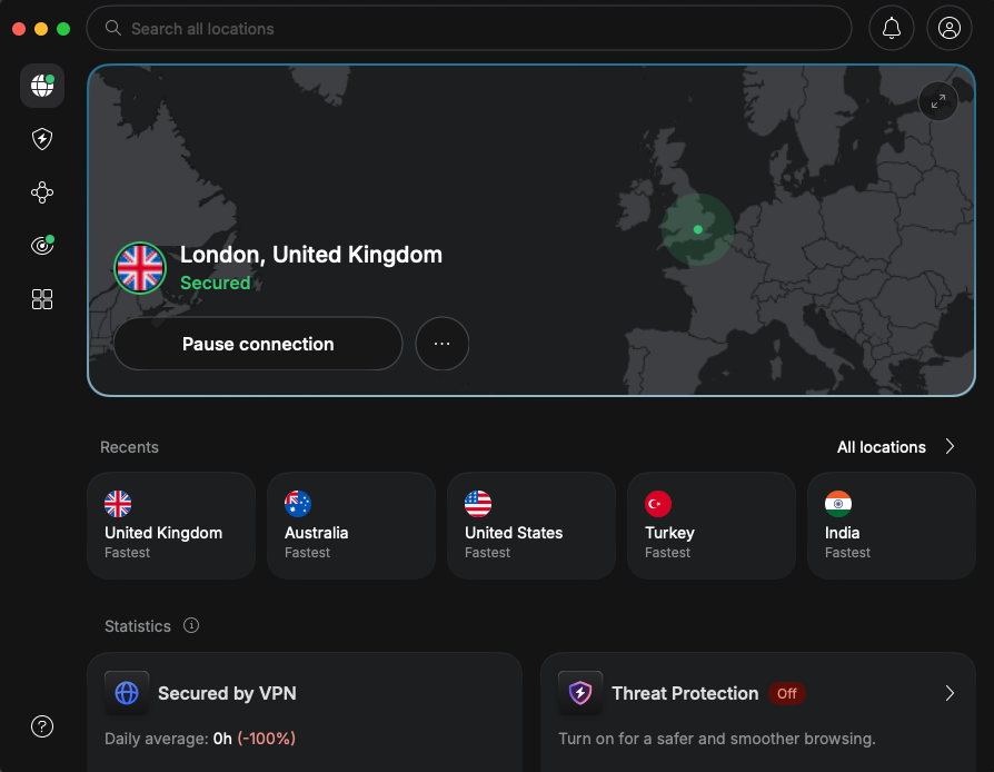 NordVPN connected to UK