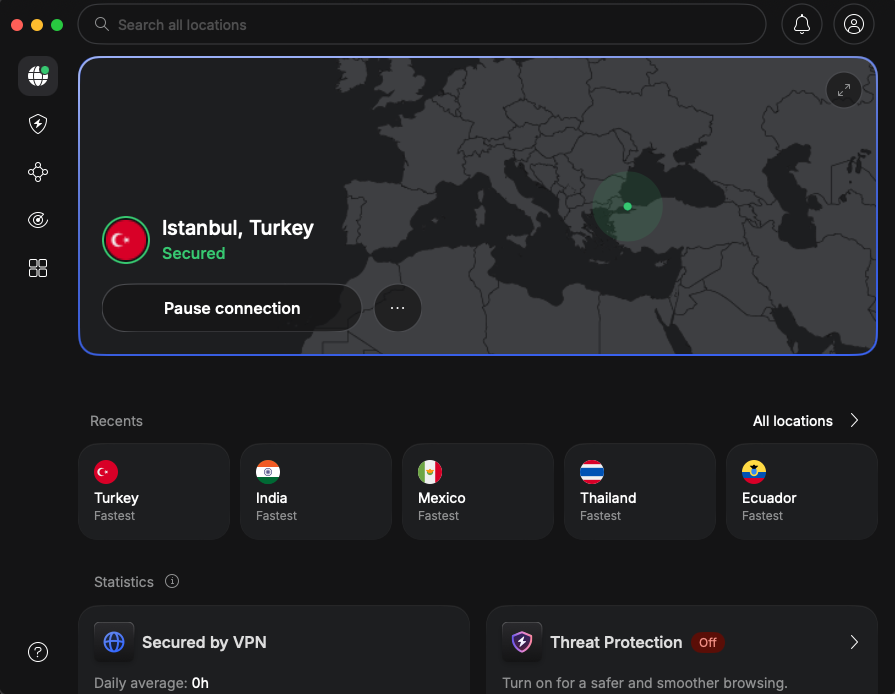 NordVPN connected to a server in Istanbul