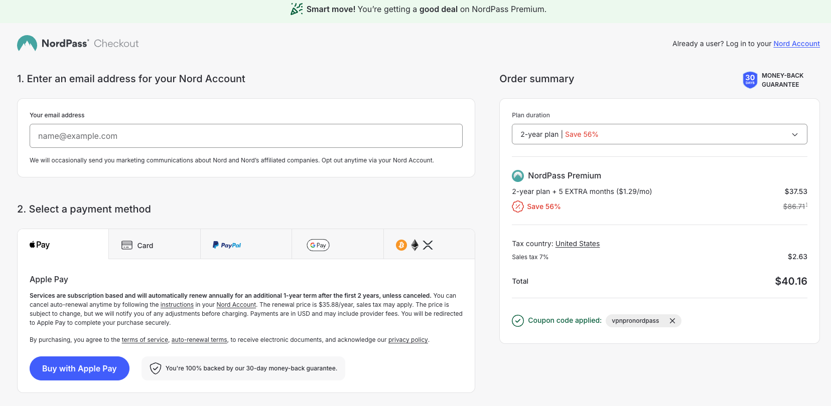 NordPass BF checkout