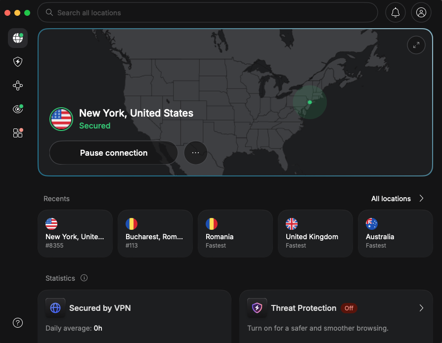 NordVPN connected to a New York US server for Hulu