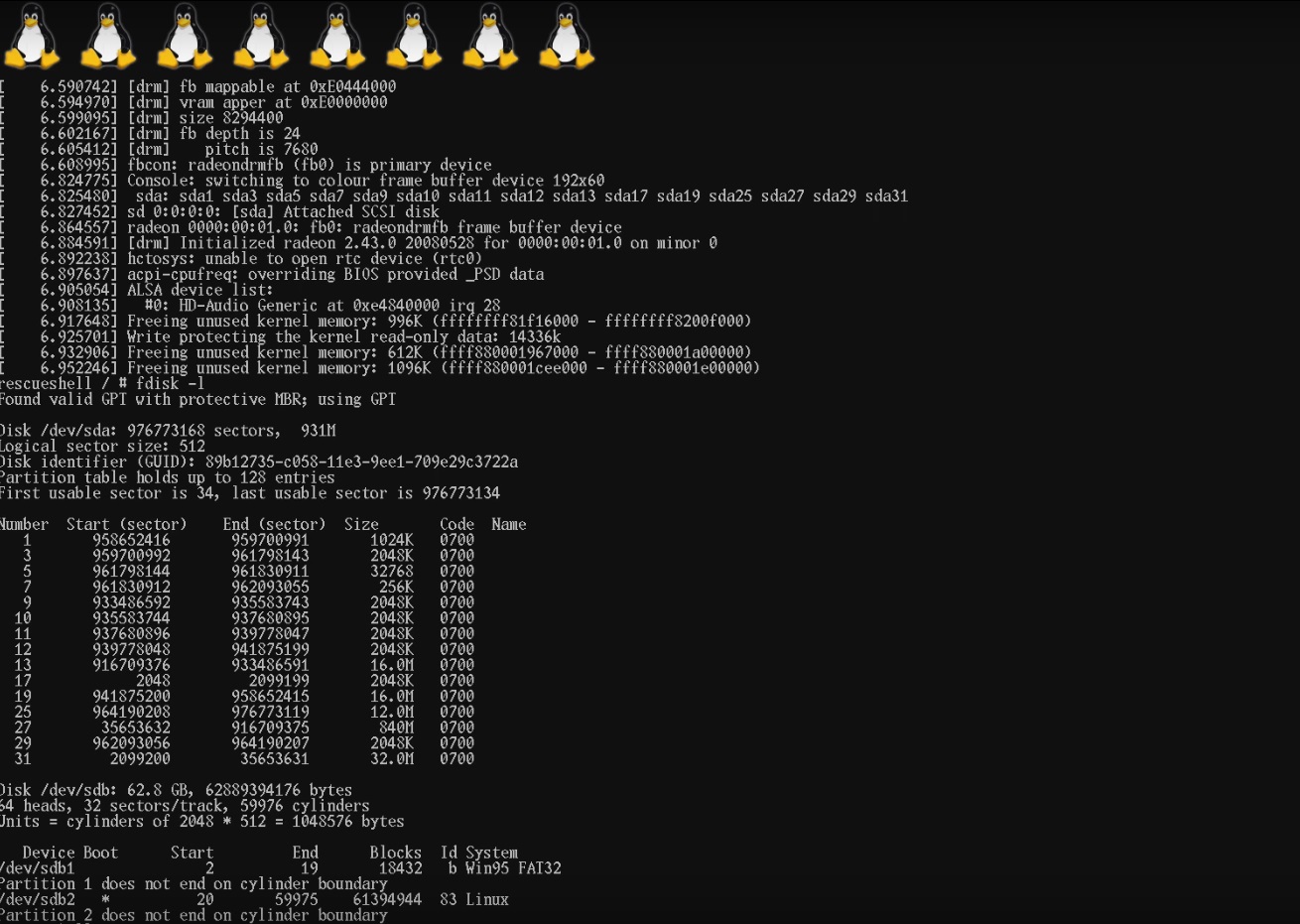 type fdisk âl and hit Enter