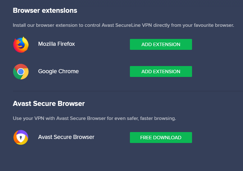Avast SecureLine VPN extensions de navigateur