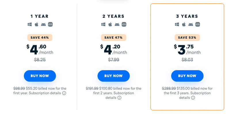 Avast VPN subscription options