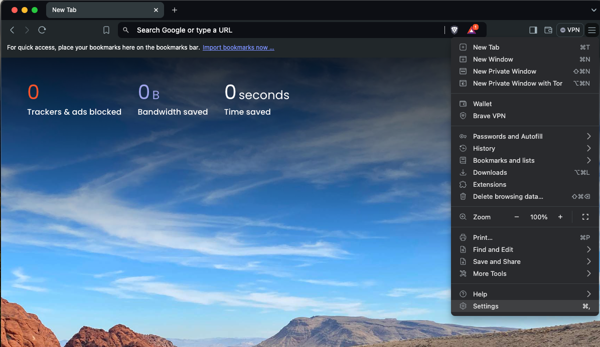 Brave browser settings