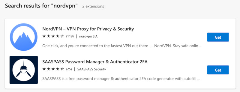 Edge browser VPN extensions