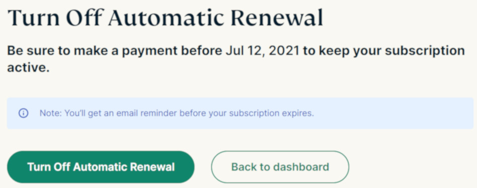 ExpressVPN turn off automatic renewal settings screenshot
