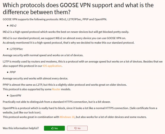 Goose VPN protocole