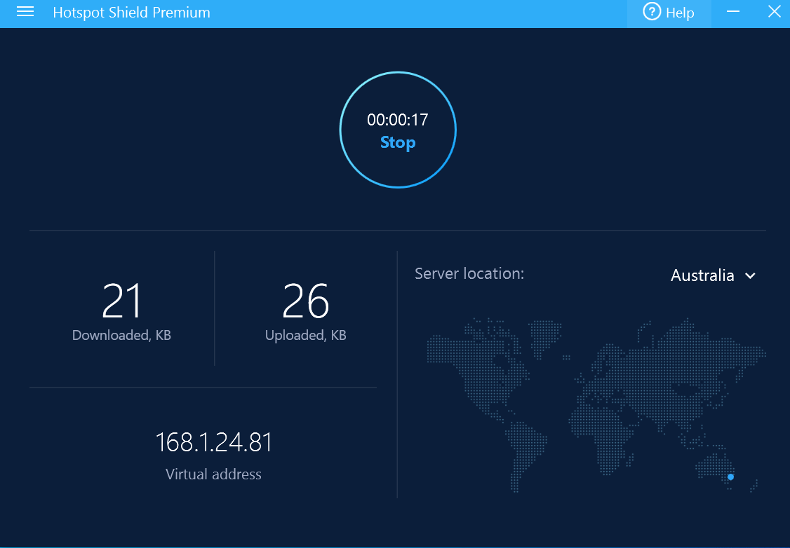 Hotspot Shield fenêtre - connecté