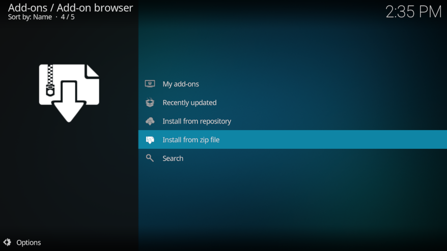 Install Kodi from zip file