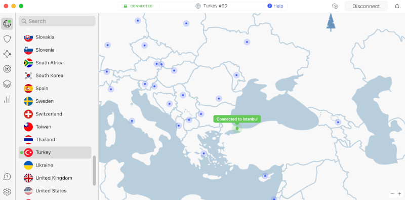 NordVPN connected to Turkey