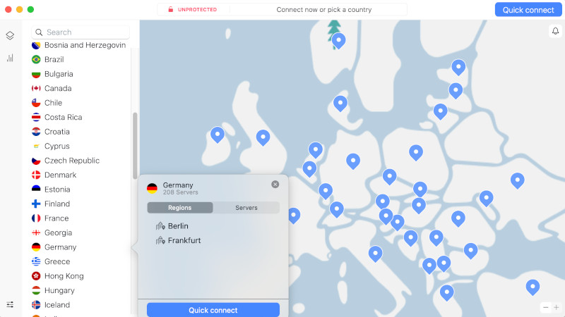 NordVPN map selection