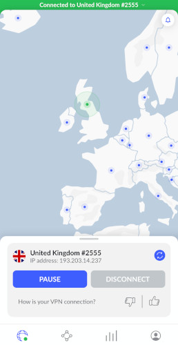 NordVPN connected to UK on iPhone