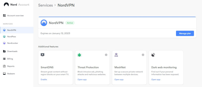 NordVPN smart DNS dashboard