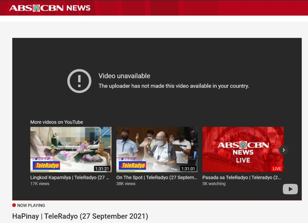 ABS-CBN geo-blocked outside the Philippines