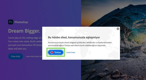 Get Photoshop with Turkish servers