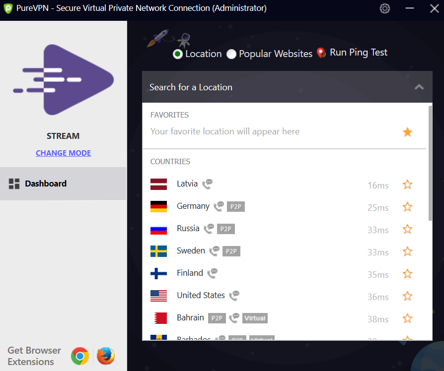 Emplacements de serveurs de PureVPN