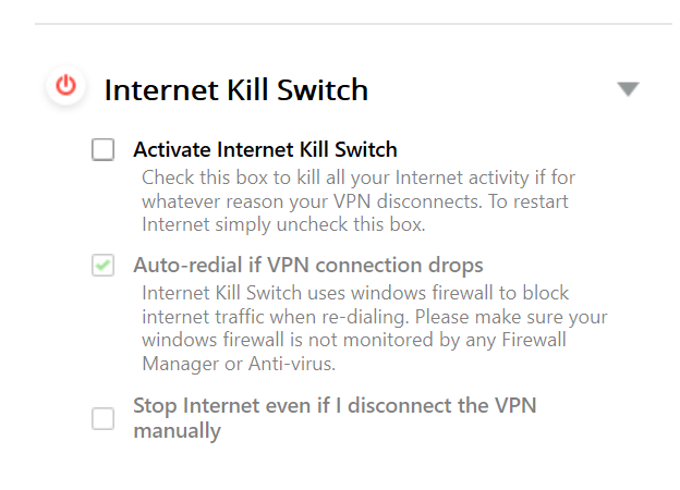 PureVPN internet kill switch menu preference