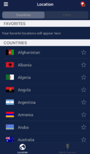 PureVPN interface de l'application mobile