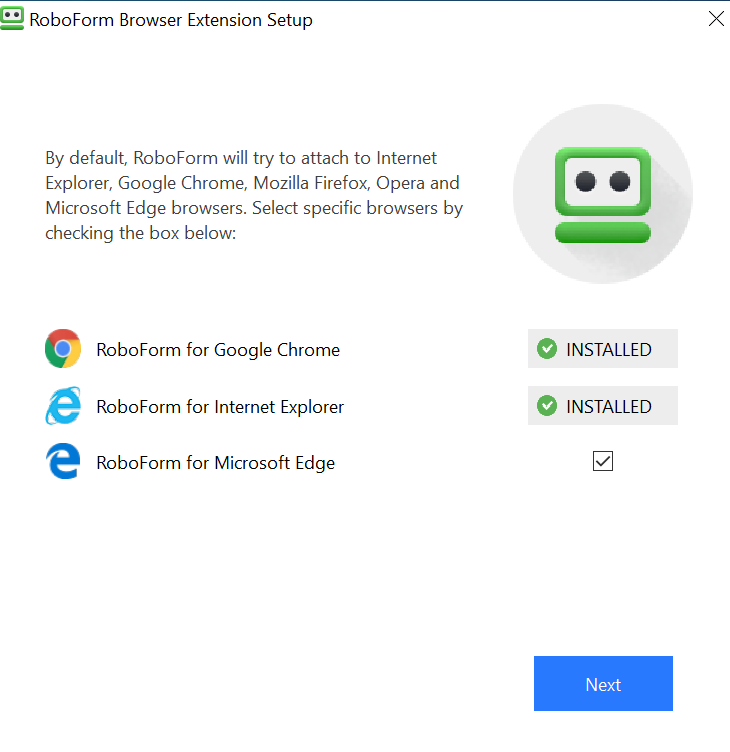 setup of roboform browser extension