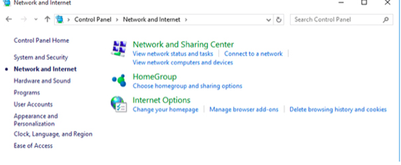 Network Connections->Network and Internet