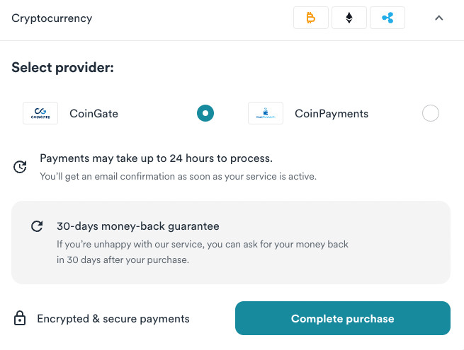 crypto betalingsmenu