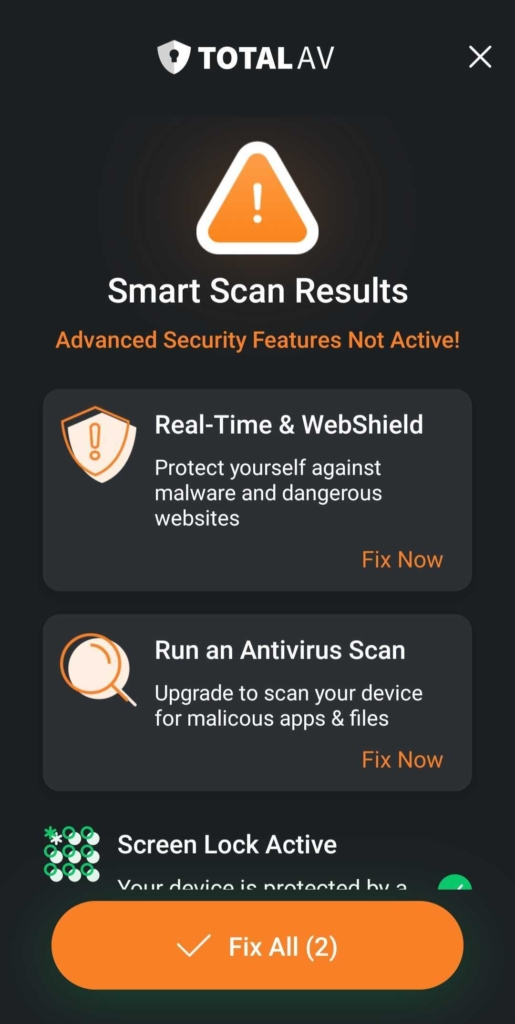 TotalAV scan results found hacker on Android phone