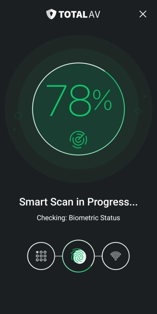 TotalAV smart scan in progress to catch a hacker on my phone