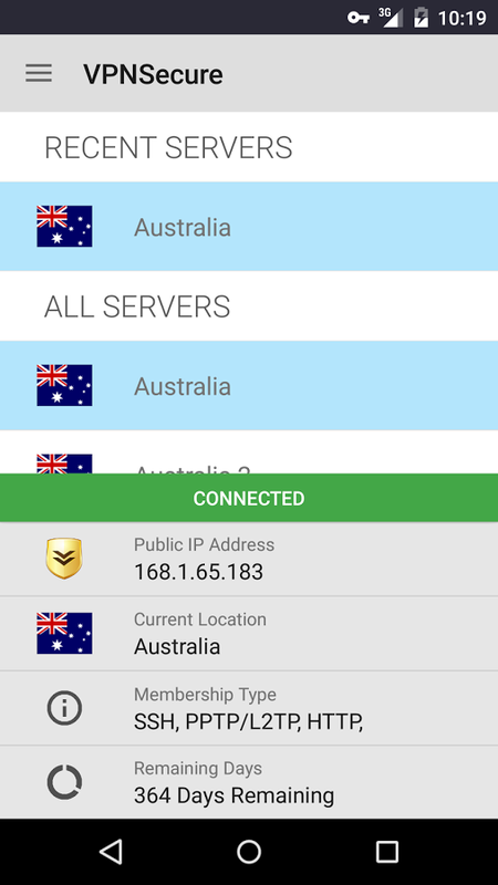 VPNsecure-android-connection-screen