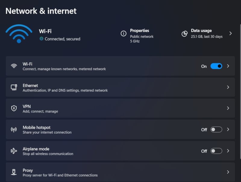 Windows network and internet