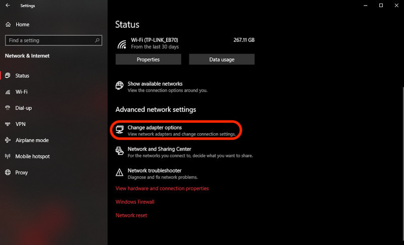 Windows network status