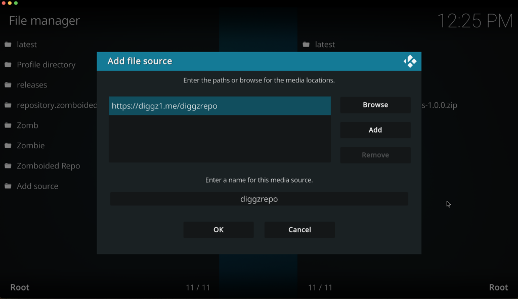 Adding a new source to the Kodi File Manager