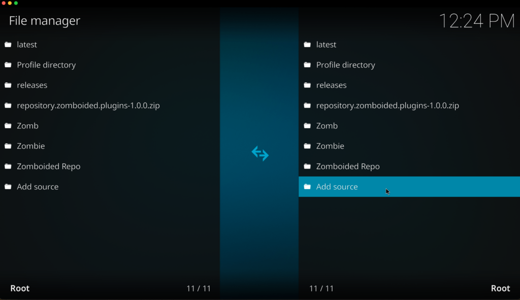 Click Add Source in Kodi to add a new repository file path
