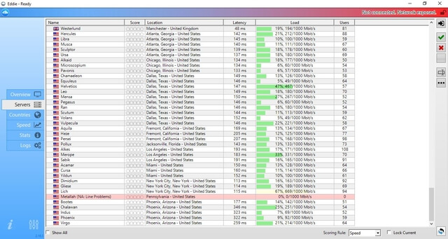 airvpn choix de serveur menu