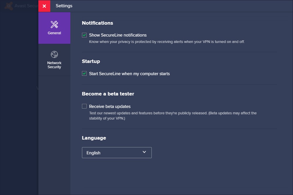 Ajustes de Avast SecureLine VPN