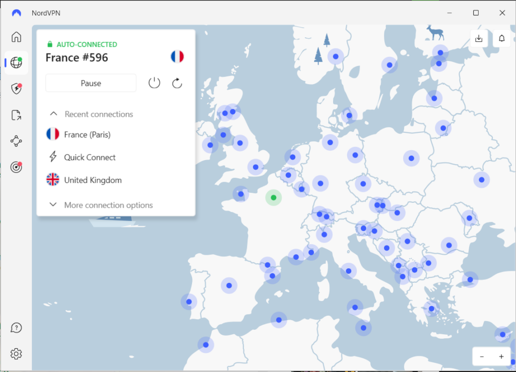 Connect to server in France with NordVPN