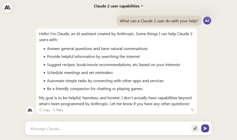Claude 2 AI chat window