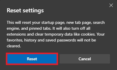 Confirm Edge reset
