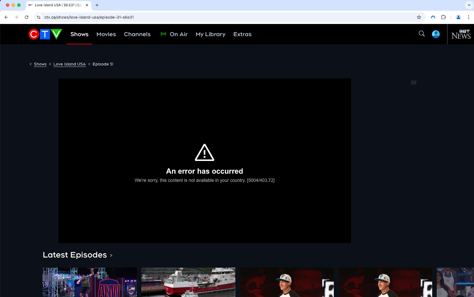 CTV Canada is not accessible from USA