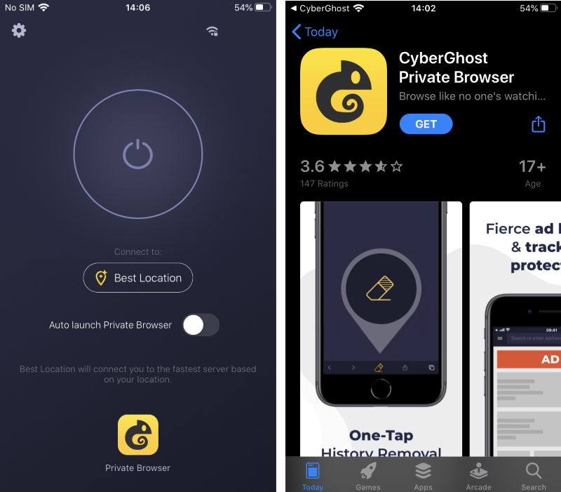 CyberGhost sur iOS