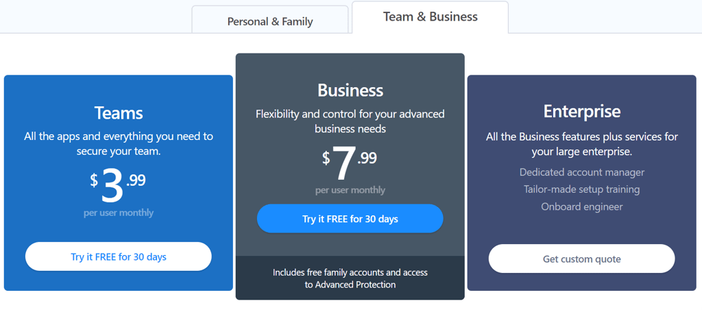 1Password pricing plans - Teams, Business and Enterprise